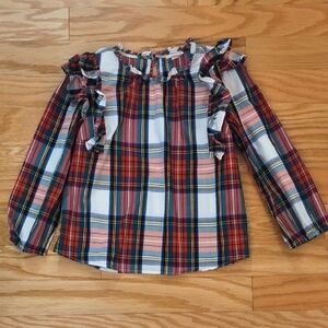 Crewcuts, Plaid Ruffle Collar & Sleeve Blouse, EUC